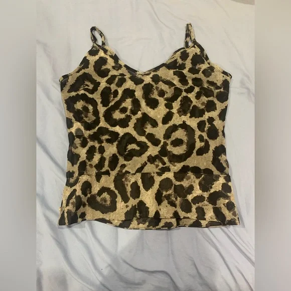 Monteau Leopard Print Ruffle Mesh Cami Top - Picture 2 of 9